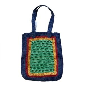 KIMCHI BLUE Colorblock Woven Raffia Tote Bag
